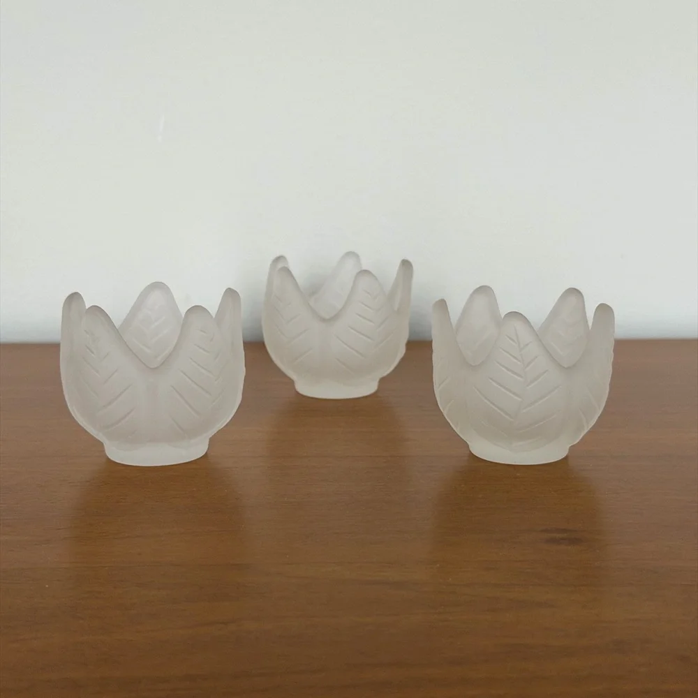 PartyLite Vintage Frosted Glass Lotus 🪷 Candle Holders-Set Of 3 Floral Decor